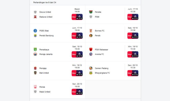 
					Jadwal Lengkap Indonesia Super League Pekan Ini