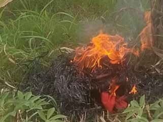 Poto; Drone yang di bakar warga 